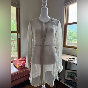 Eileen Fisher Organic Linen Gauze Long Button Up Tunic Petite Small